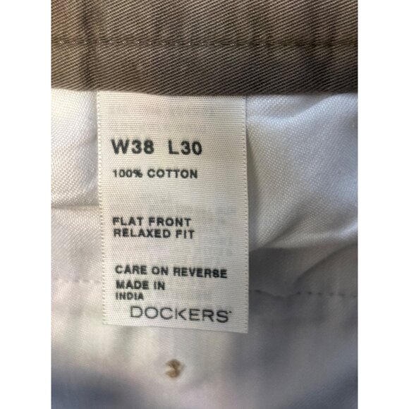 Dockers Khaki Chino Pants 38x31 Slim Fit Flat Front Cotton Blend Classic Style - Picture 10 of 12